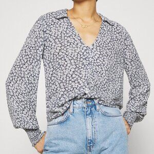 Abercrombie & Fitch Floral Button Down Shirt - Blue and White